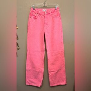 Zara Women’s The Boogie Pant Loose Fit Baggy Bright Pink Denim Jeans Size 2